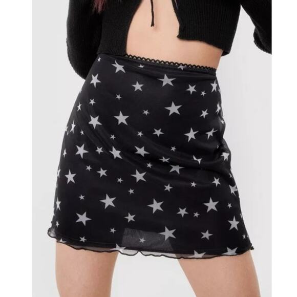 Nastygal US 8 Star Mesh Mini Skirt Black White - Picture 1 of 7